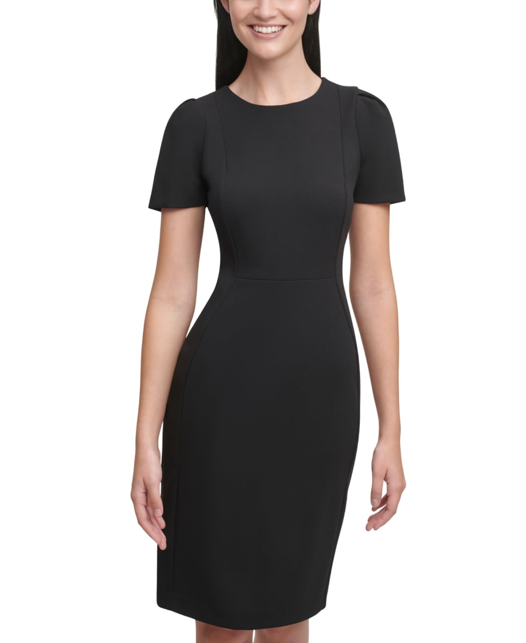 Calvin Klein Women’s Short Sleeved Princess Seamed Sheath Dress, Black, 2