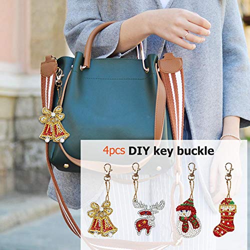 DIY Diamond Painting Keychain Christmas Gift Key Ring Full Drill Mosaic Making Diamond Painting Pendant for Art Craft Key Ring Phone Charm Bag Decor(4 Pack)