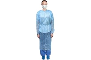 Medidenta Non-Woven Isolation Gowns with Elastic Cuffed Sleeves, Neck and Waist Ties - Breathable, Full-Coverage Protection – One Size Fits All, 10-Pack, Blue