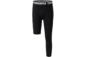 DEVOROPA Youth Boys One Leg Compression Pants for Basketball 3/4 Leggings Sports Tights Kids Athletic Soccer Base Layer