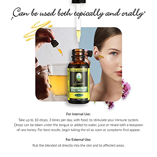 Organic Wild Oregano Oil, Pure Oil of Oregano Drops, with 80 Percent Carvacrol, for Oral or Topical Use, 30 mL