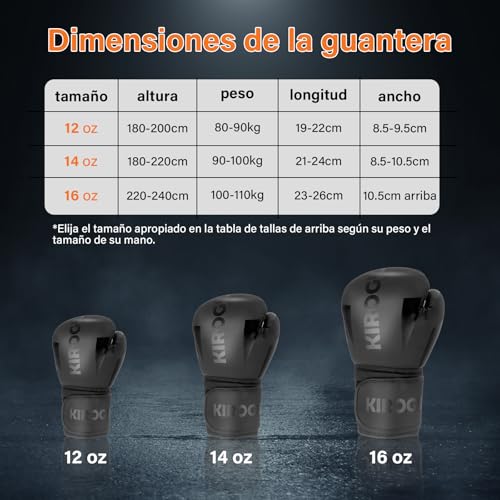 KIROGILY Guantes de Box, Guantes Box para Hombres y Mujeres de 12-14-16 oz, Guantes de Boxeo Adecuados para Artes Marciales Sparring. Incluir Protector Bucal, Correas Boxeador, Bolsa Almacenamiento