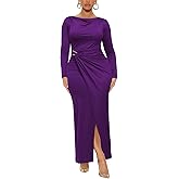 Ekaliy Women's Elegant Bodycon Maxi Dress Long Sleeve Party Cocktail Wedding Guest Dress