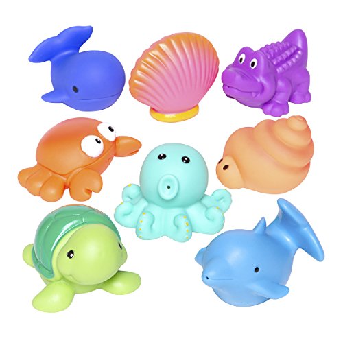 Elegant Baby Bath Time Fun Rubber Water Squirties Vinyl Zip Storage
Bag, Sea Party, Set of 8