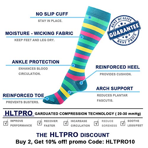 HLTPRO 20-30 mmHg Compression Socks Women & Men - Compression Stockings for Running, Nurse, Flight, Travel
