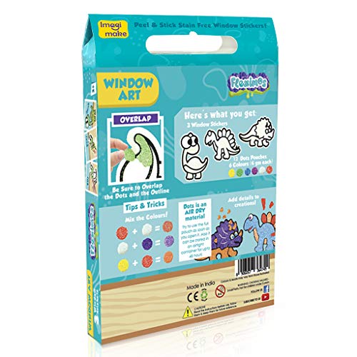 Imagimake Fleximos Dinos Pals DIY Window Art – Dotz Multi-Colour Air Dry Clay Art Playset - for Girls and Boys 3 Years+ (Dino Pals)