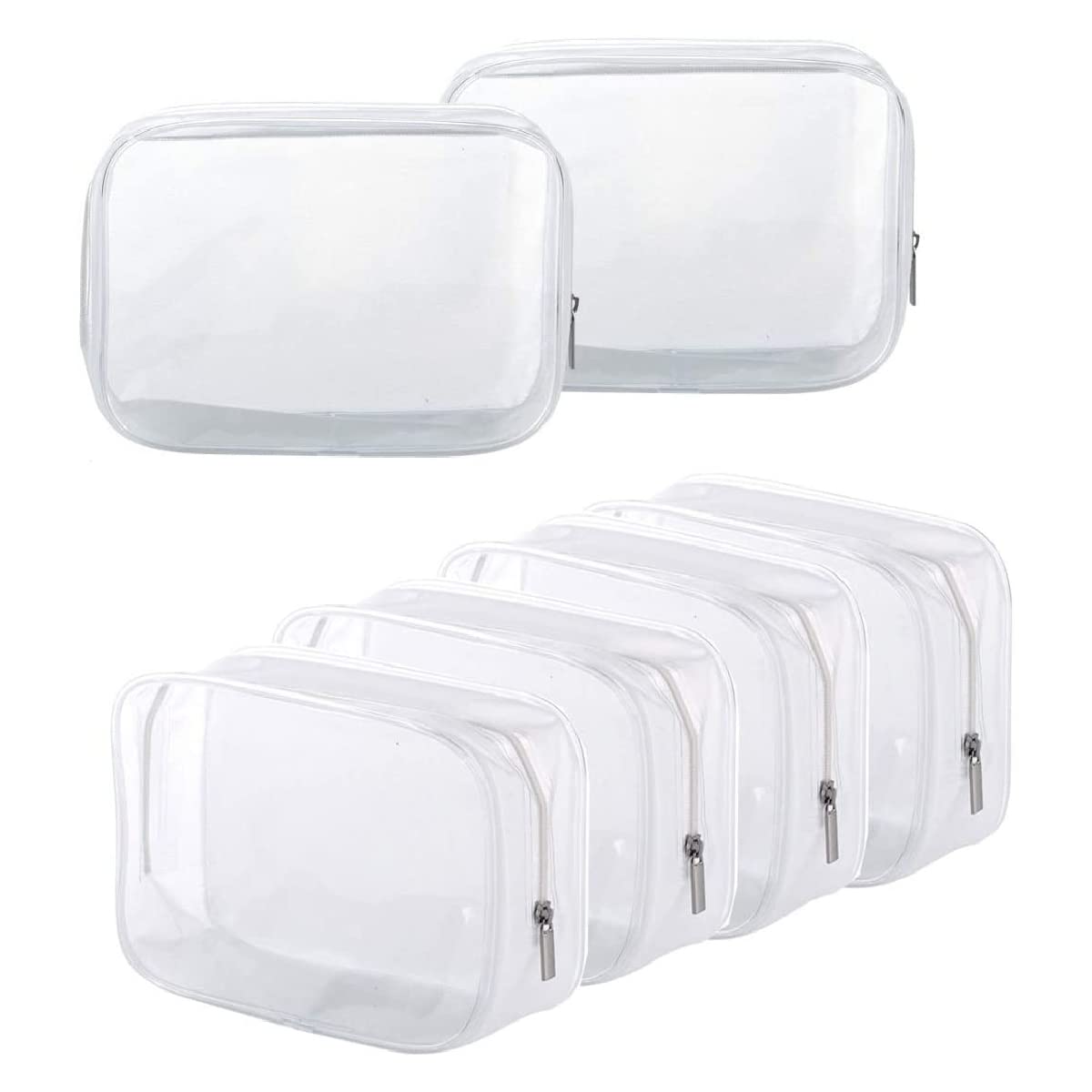 Photo 1 of 6 Pack Clear Toiletry Carry Pouch with Zipper Portable Plastic Waterproof Cosmetic Bag TSA Approved for Vacation Travel Bathroom and Organizing (White, Large)
