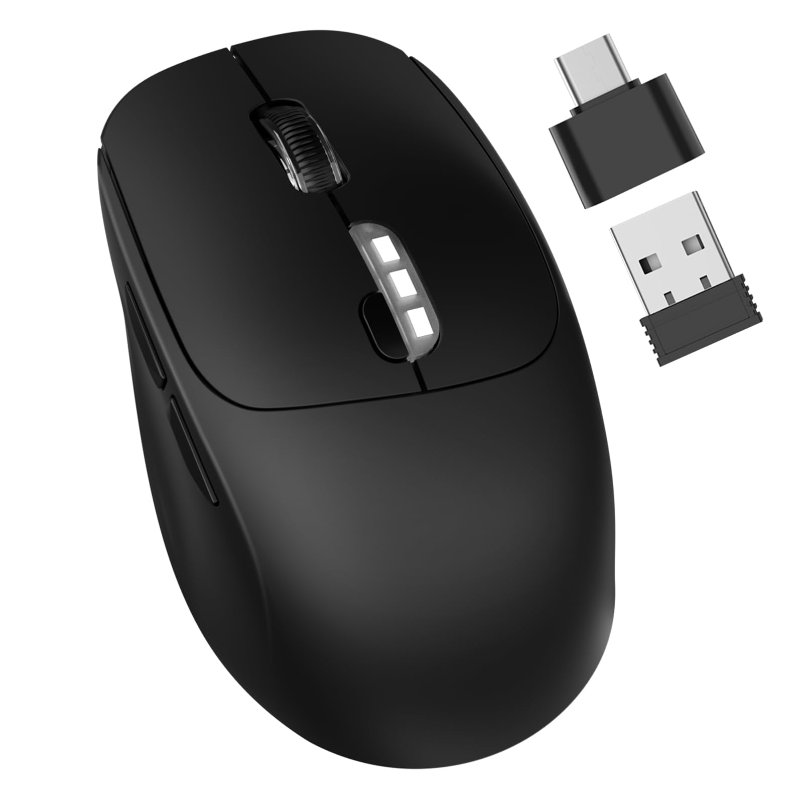 Photo 1 of ZXA Wireless Mouse for Laptop, 2.4G Ergonomic Portable Computer Mouse with USB Receiver & USB C Adapter, Rechargeable for PC, Tablet, Laptop, Chromebook - Black