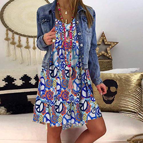 Women's Ladies Plus Size Loose Print Long Sleeve O-Neck Mini Long Dress