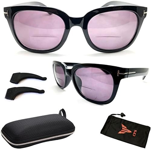 Premium Black Frame Rectangular Shape Magnification Strength Sun Readers + FREE Storage Case (These Are Bifocal Sunglasses + Readers)