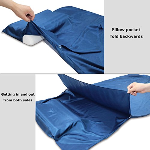 Browint Silk Sleeping Bag Liner, Silk Sleep Sheet, Sack, Extra Wide 87"x43", Lightweight Travel and Camping Sheet for Hotel, More Colors for Option, Reinforced Gussets, Pillow Pocket
