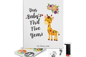Novarena First 5 Years Baby Memory Book Journal Scrapbook 48 Pack Monthly Milestones Stickers & Clean-Touch Baby Safe Ink Pad