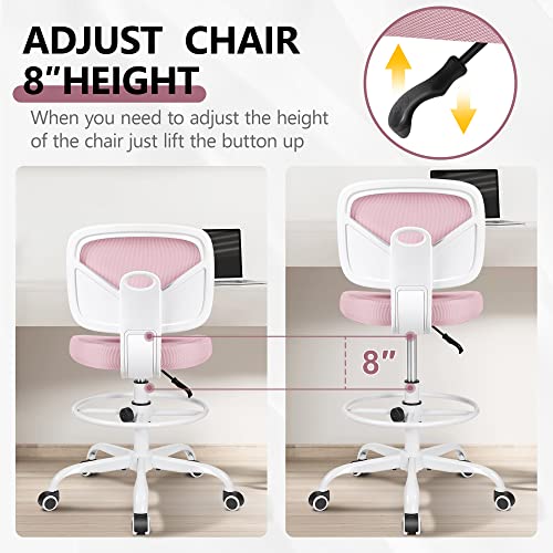 Adjustable Standing Desk Stool With Foot Ring (Pink) Ergonomic