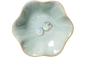 dazuihou Ceramic Trinket Dish, Ring Tray, Decorative Jewelry Dish, Decoration Plate for Earrings, Rings, Jewelry Dish Holder, Key Bowl, Trinket Tray, Earring Holder for Women (Lotus leaf green)