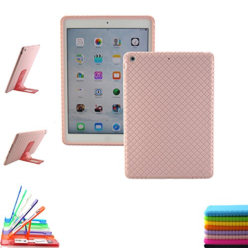 ScintiSpot iPad Air Silicone Back Cover Case, Soft Gel Rubber Protective Case with Stand for iPad Air 1st Generation (iPad 5), Drop Proof Shockproof (Pink)