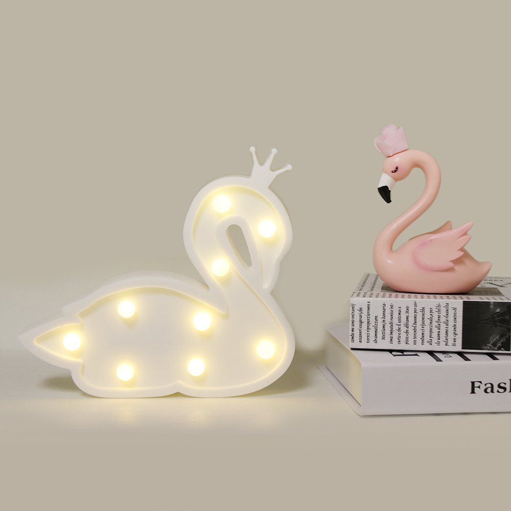 GUOCHENG Cute Swan Shaped LED Night Light Warm White Shine Table Night Lamps Bedroom Nursery Home Bedside Indoor Decorations Birthday for Kids Children Girls(White)