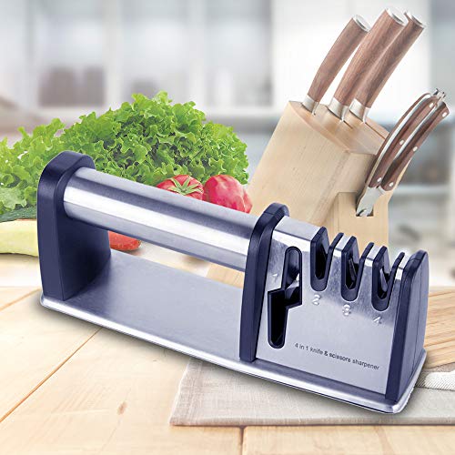 Professional Kitchen Knife and Scissor Sharpener, 4 Stage Professional Manual Sharpening Tool can Help to Repair, Restore, and Polish Blades