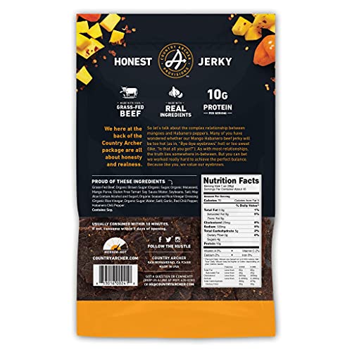 Mango Habanero Beef Jerky by Country Archer, 100 GrassFed, Gluten Free, Keto Snack, 16 Ounce