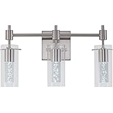 LED Vanity Lights - 24" Modern Bathroom Light Fixtures, 3-Light Brushed Nickel Vanity Light with Crystal Bubble & Clear Glass