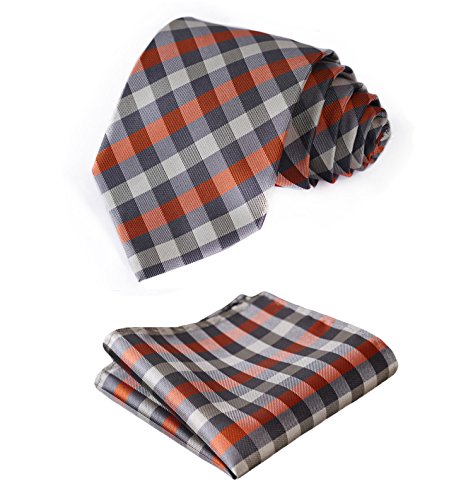 HISDERNPlaid Checkered Tie Handkerchief Woven Classic Formal Men's Necktie & Pocket Square Set