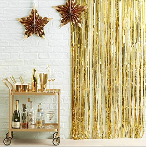 image for 24-7 Party Foil Fringe Curtain (SET OF 2) GOLD Metallic Photo Booth Ti