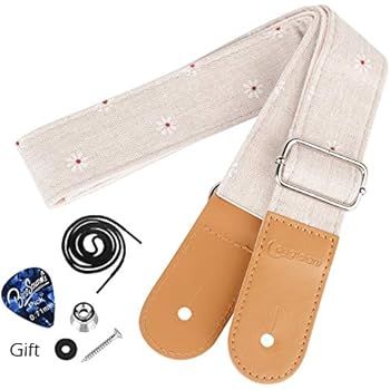 Dulphee Ukulele Strap with 1 Pick & 1 Button, Cotton Linen Adjustable Daisy Uke Shoulder Strap for Soprano Concert Tenor Baritone Ukulele, Banjo and Mandolin (Daisy)