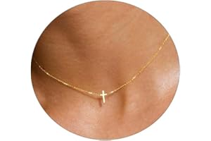 Rotnso Cross Necklace for Women 14K Gold Silver Plated Sideways Cross Necklace Set Dainty Simple Silver Cross Choker Trendy Cute Layered Gold Cross Pendant Chain Faith Jewelry Gift