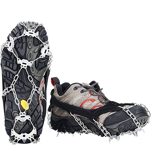 Uelfbaby Walk Traction Cleats Ice Snow Grips Anti Slip Stainless Steel Spikes 19 Teeths Crampons for Boots Shoes L/XL/XXL