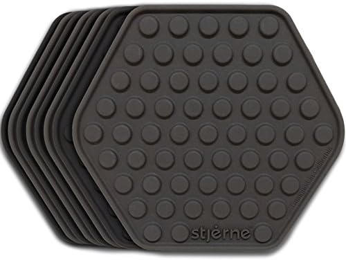 Stjerne Set of 8 Multipurpose Silicone Coasters, Trivets, Mat, Spoon Rest, Bottle Opener, Pot Holder, 6-in-1, Heavy Duty &amp; Flexible (Black, Charcoal)