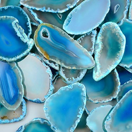 FHNP367 - 5 pieces Agate Slices Stone Slab 2"-3" in length for Wedding Name Cards Namecards Place Cards - Blue