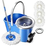 8L Spin Mop and Bucket Set 360 Degree Foot Pedal Clean Mop with 3 Pcs Microfiber Mop pads and 1 Pc Floor Brush head