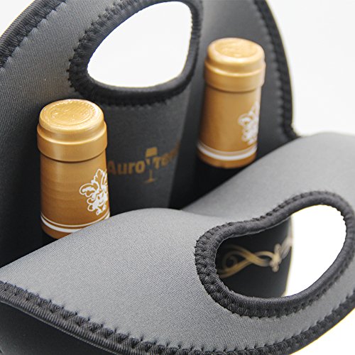 Wine Carrier Tote Bag- Durable Neoprene Wine/water Bottle Tote, Black - Great Gift That Keeps Wine Bottle Insulated on the Go (2-bottle) - Thumbnail 5