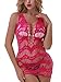 FasiCat Women's Mesh Lingerie for Women Fishnet Babydoll Mini Dress Free Size Bodysuit Hotpink Style 7