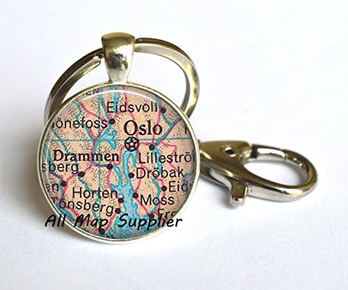 Charming Keychain Oslo map Keychain, Scandinavia map Keychain, Norway Keychain, Oslo Key Ring Oslo map Key Ring Oslo Keychain，A0005
