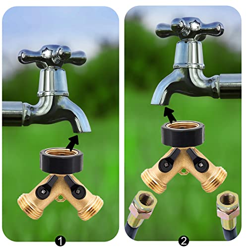 Twinkle Star Garden Hose Splitter 2 Way Heavy Duty, Y Connector Brass