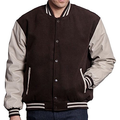 Maximos USA Men's Premium Vintage Baseball Letterman Varsity Jacket (4XL, Brown Khaki)