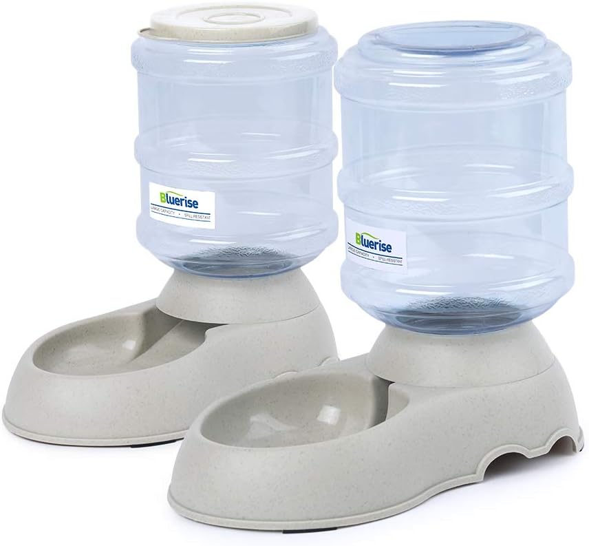 Kitchen & Dining : BLUERISE Automatic Pet Feeder Small Medium Pets Automatic Food Feeder and Waterer Set 1 Gal Travel Supply Feeder and Water Dispenser for Dogs Cats Pets Animals Gravity Dog Water Fountain : 