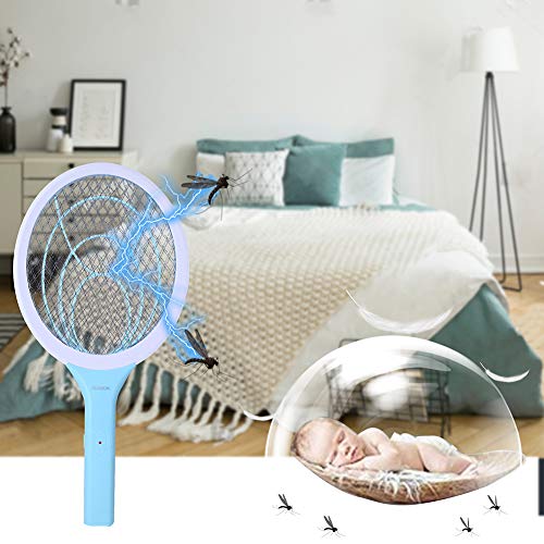 seenlast Racchetta Zanzare Mosche Elettrica, Paletta Mosche Ammazza Zanzare Volare Swatter Zapper Anti Insetti con Reti Protettive per Uso Esterno Interno