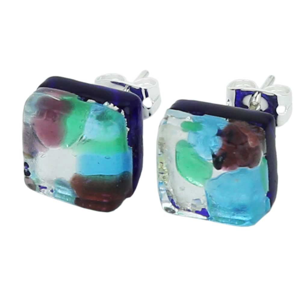 Glass Of Venice Murano Glass Venetian Reflections Square Stud Earrings - Silver Meadow