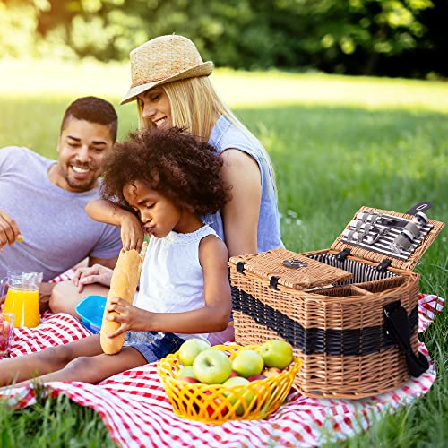 Timel Wicker Picnic Basket Set for 2 Persons, Willow Woven Basket with