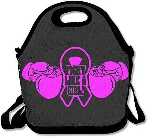 Fight Like A Girl Breast Cancer Boxing Gloves Lunch Bag Travel Zipper Organizer Bag, Waterproof Outdoor Travel Picnic Lunch Box Bag Tote With Zipper And Adjustable Crossbody Strap