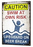 Lifeguard on Beer Break Metal Tin Sign Plaque Funny Pool Beach Bar Swimming by Beenanas