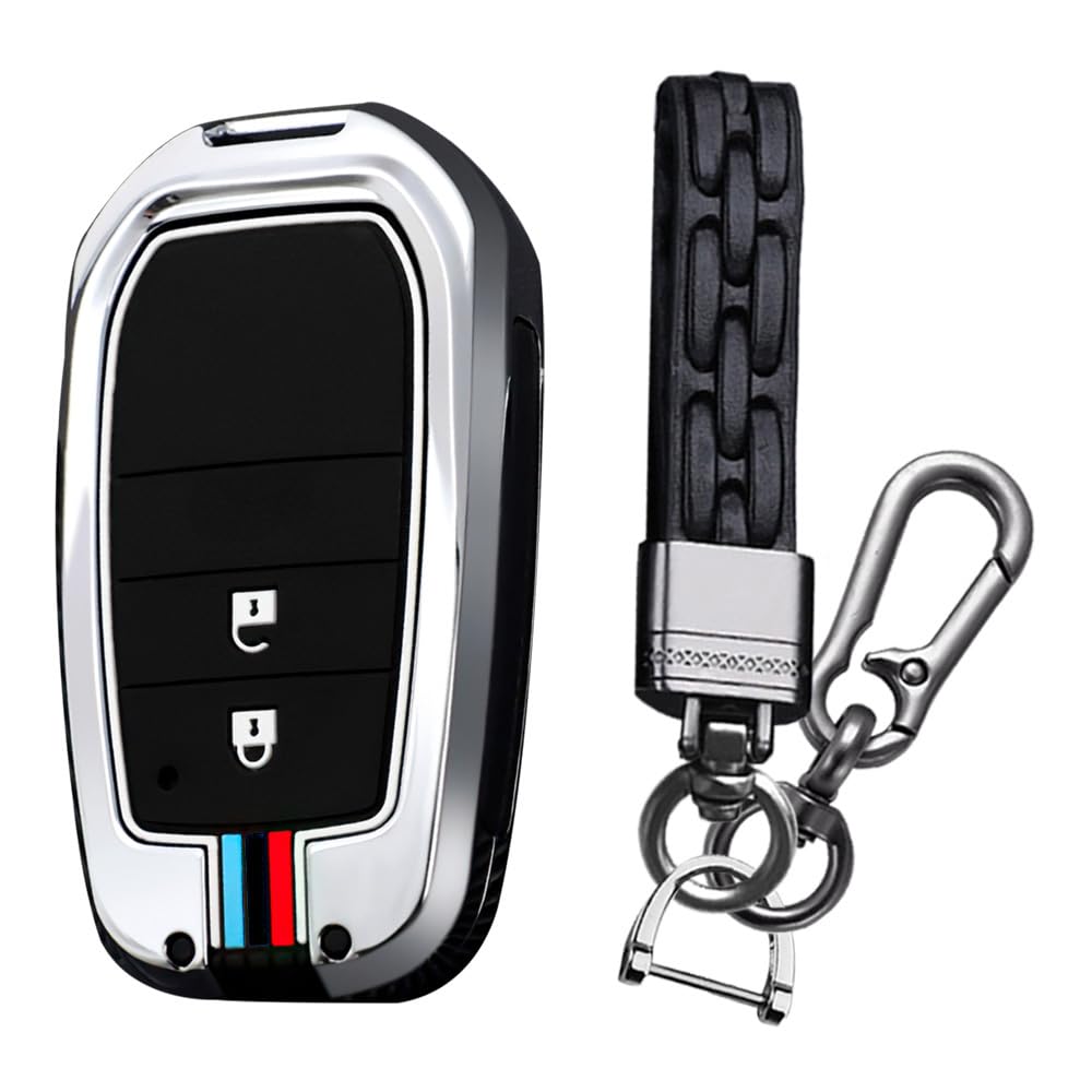 KUNIO Keyless Key Fob Cover fit for Toyota Yaris Cross Yaris Hybrid Rav4 Aygo GR Sport 2020 2021 2022 2023 key fob cover Metal Cover Key Cover Key Fob 2 Buttons A Silver