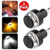 LinkStyle Motorcycle Turn Signal Light Grip Bar Plug Strobe Side Marker End LED Handlebar Black 2-Pack