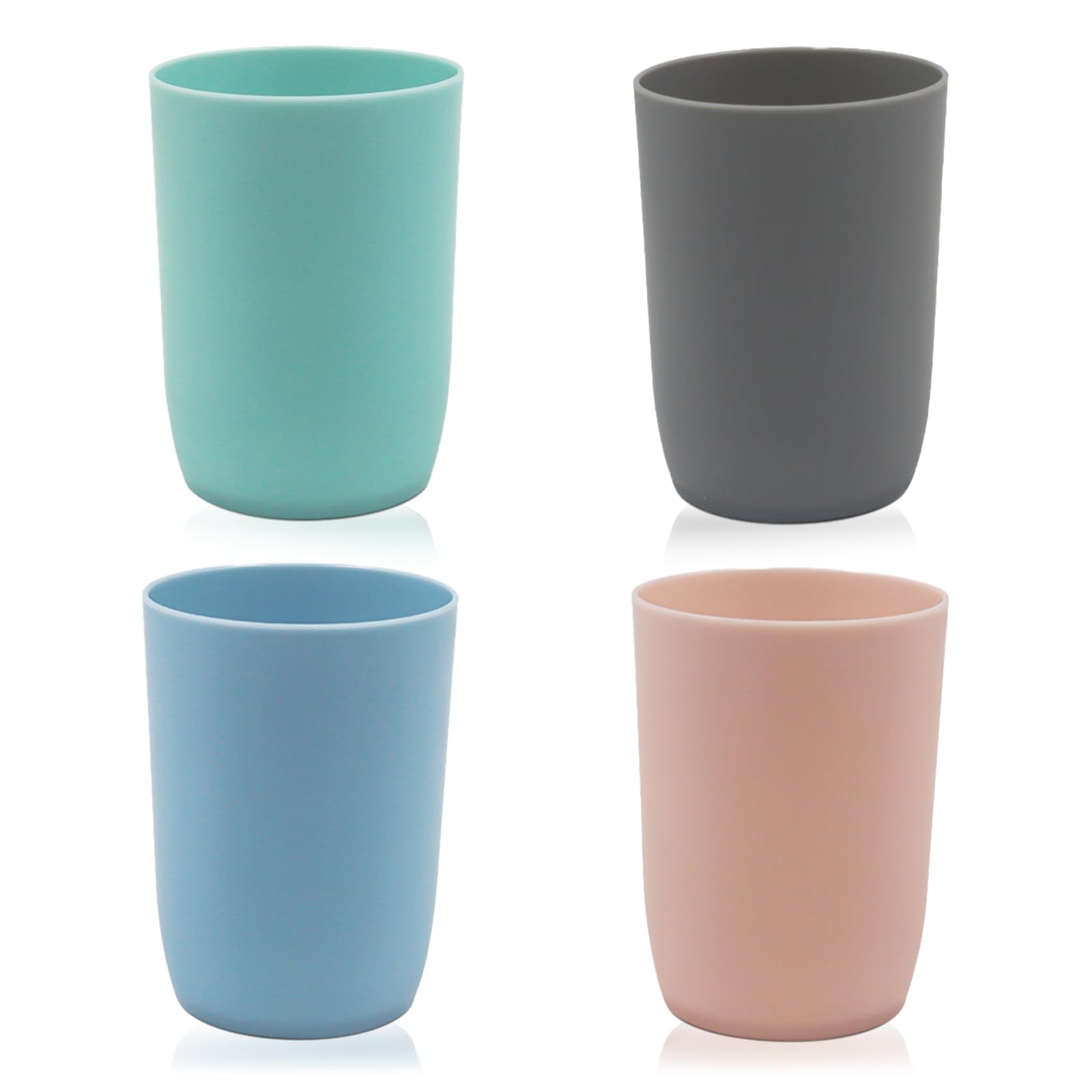 Qulable Plastic Cups Reusable Unbreakable Tumblers, Set of 4 Travel Mugs, Mouthwash Bathroom Cup Stackable, Plastic Water Cup 280ml for Adults Kids, Dishwasher & Microwave Safe (Multiple Colours)