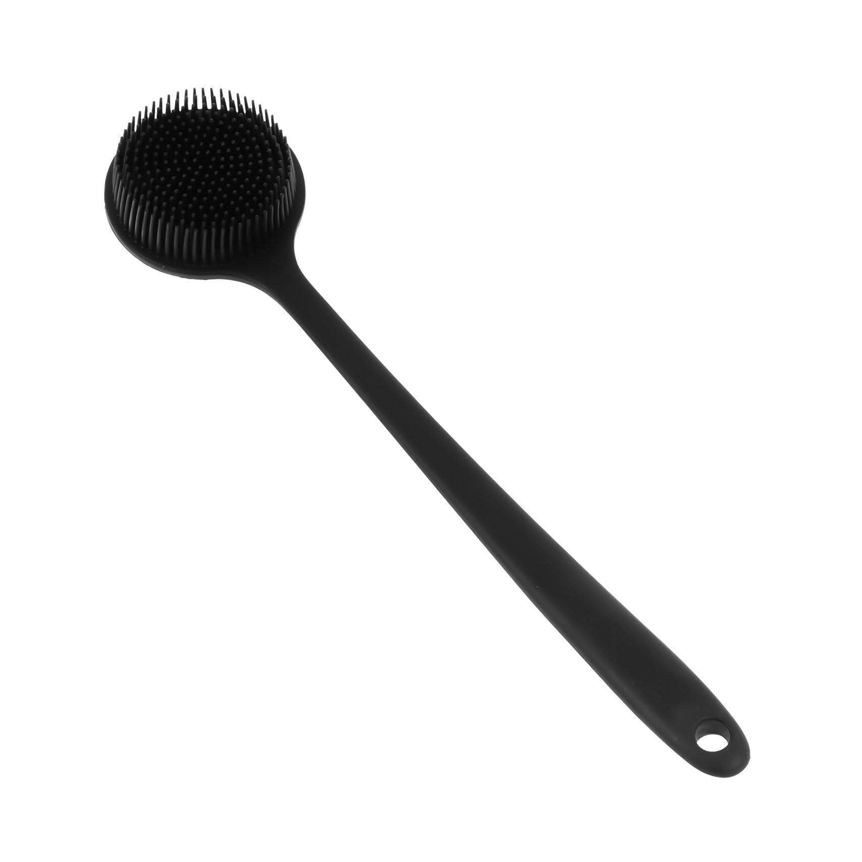 Lurrose Silicone Back Scrubber Shower Ultra- Soft Silicone Bath Body Brush with Long Handle - Back Lotion Applicator for Dry or Wet Skin Exfoliator Black