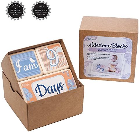 Wooden Milestone Baby Age Blocks Keepsake Boys Girls Shower Christening Gifts