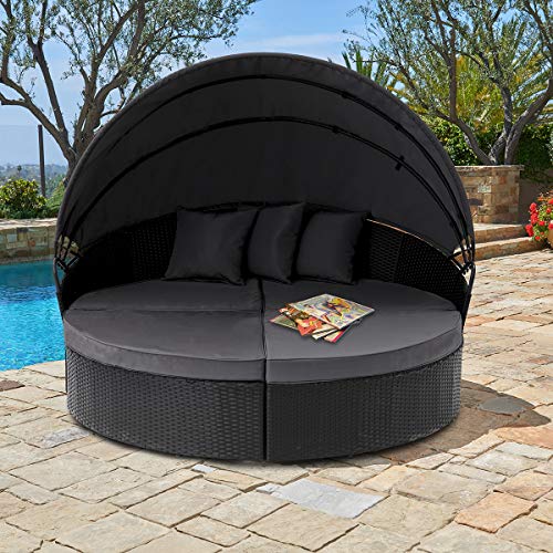 SUNCROWN Outdoor Patio Round Circular Daybed with Retractable Canopy