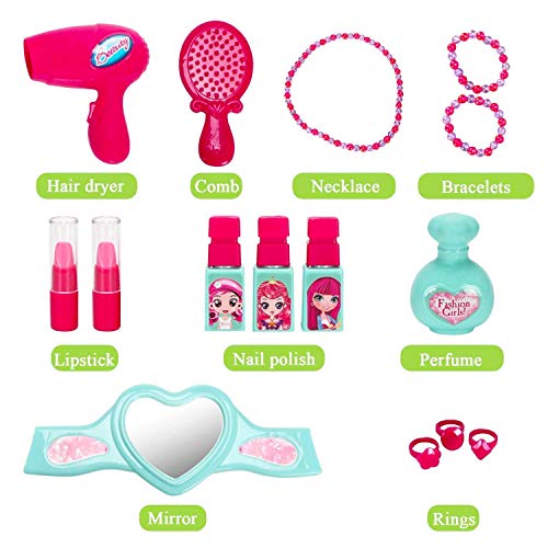 Little Girls Pretend Makeup Kit Cosmetic Pretend Play Set Kids Beauty Salon Makeup Set Toy for Children Best Gift Set with Mirror