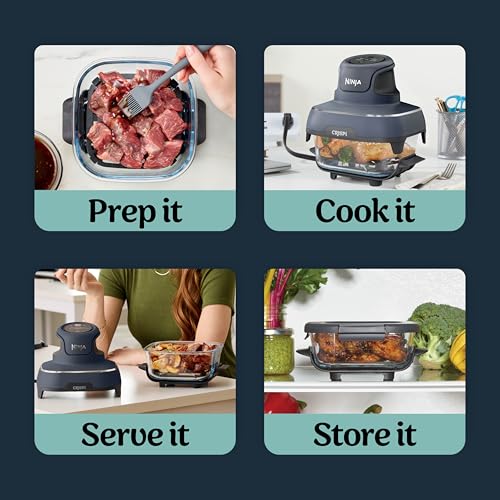 Ninja Crispi 4-in-1 Portable Glass Air Fryer Cooking System, 1500W, 4QT & 6-Cup TempWare Glass Containers with Storage Lids, Microwave, Freezer & Dishwasher Safe, Cyberspace Gray, FN101GY